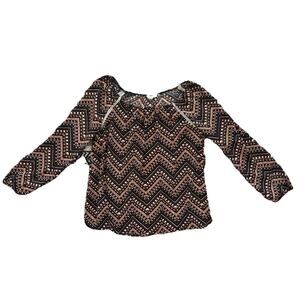 Sun & Shadow Brown Bohemian Blue Blouse Top Long Sleeve Women’s Small